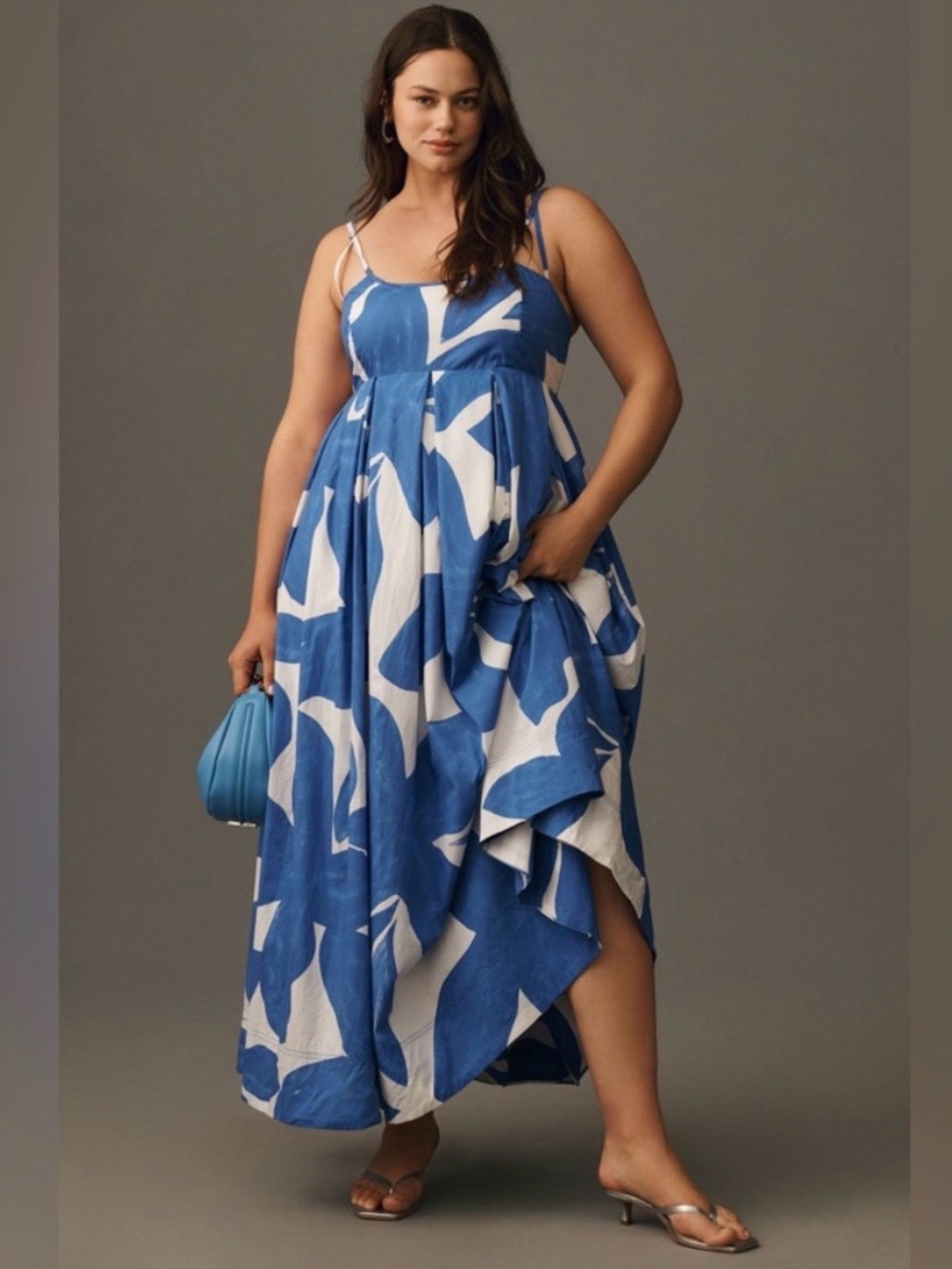 Anthropologie Blue and White Abstract Maxi Dress